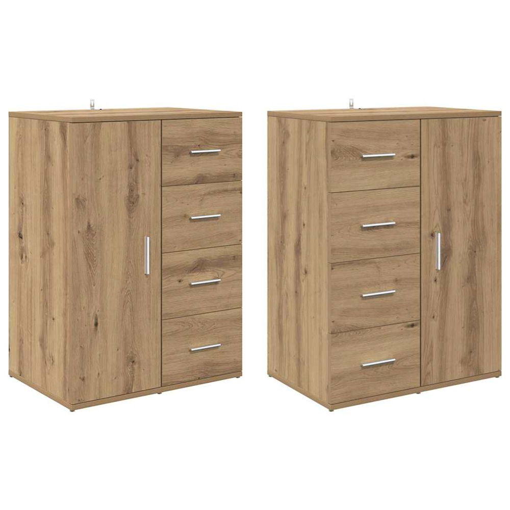 vidaXL Single Door 4 Drawer Artisan Oak Sideboard Set of 2 Image 2
