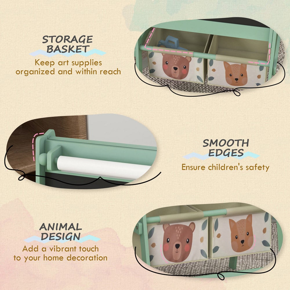 Tommy Toys 3-in-1 Kids Green Animal Theme Double Sided Easel with Paper Roll and Storage Image 7