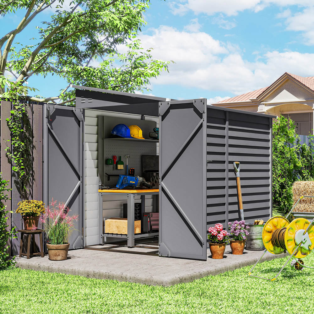 Outsunny Galvanised Metal Grey Garden Shed with Foundation Kit 5 x 9ft Image 2