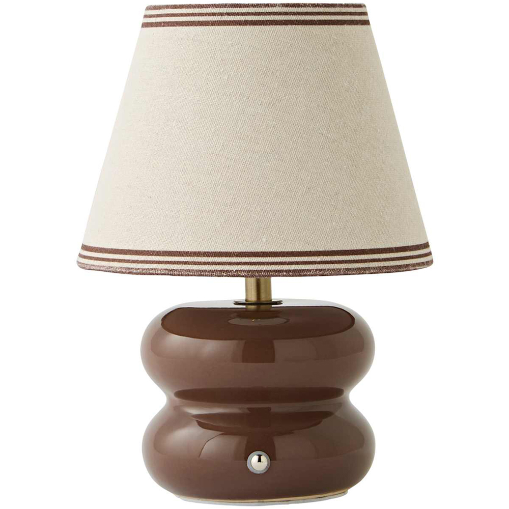 ValueLights Gia Triple Trim Linen Shade Brown Ceramic Stack Rechargeable Table Lamp with Bulb Image 1