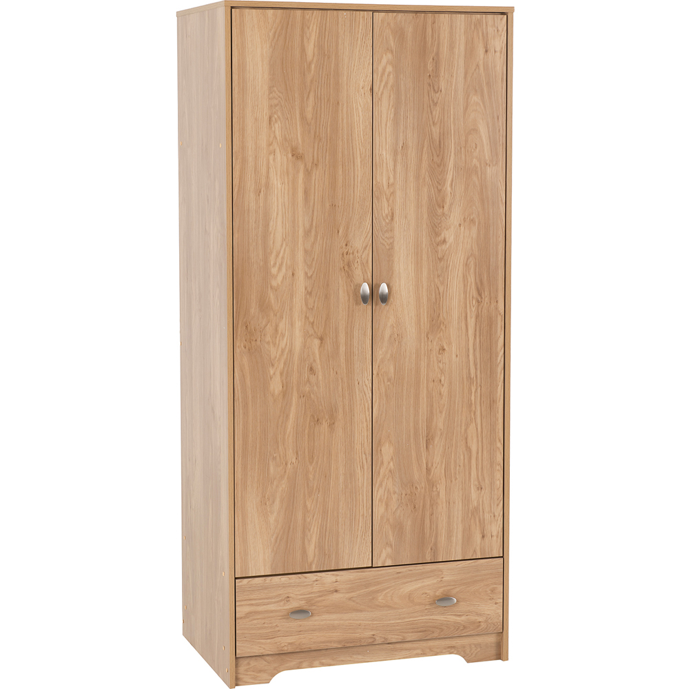 Seconique Carlton 2 Door Single Drawer Medium Oak Effect Wardrobe Image 2