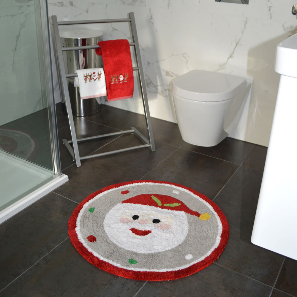 Allure Bath Fashions Christmas Santa Tufted Round Bath Mat Image 2