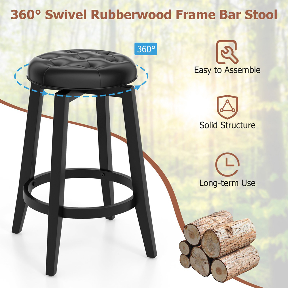Costway Black Swivel Upholstered Bar Stool Set of 2 Image 8