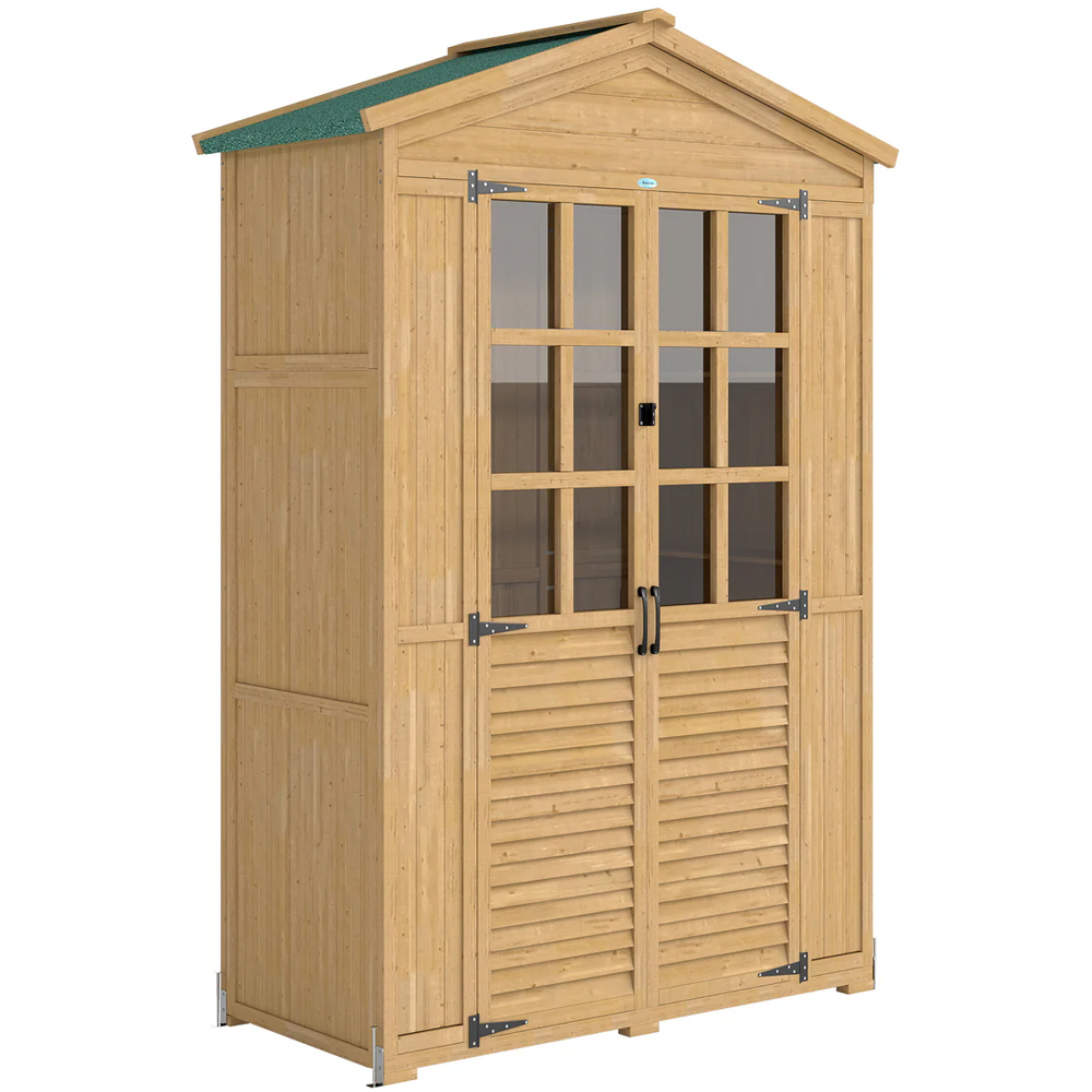Outsunny 4 x 2ft 3 Shelf Light Brown Apex Garden Storage Shed Image 1