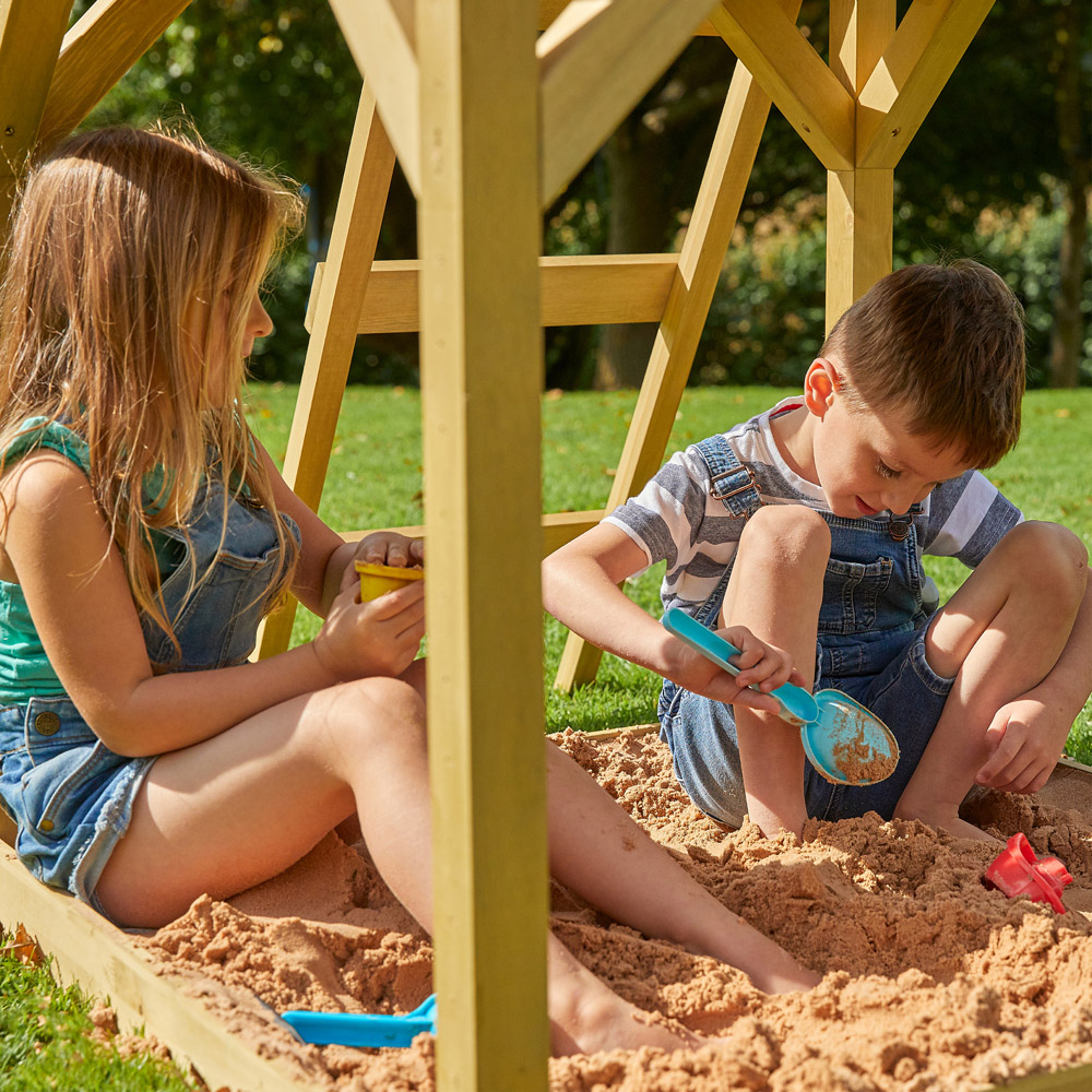 TP Treehouse Wooden Playhouse with Swing Slide Balcony and Panel Kit Image 5