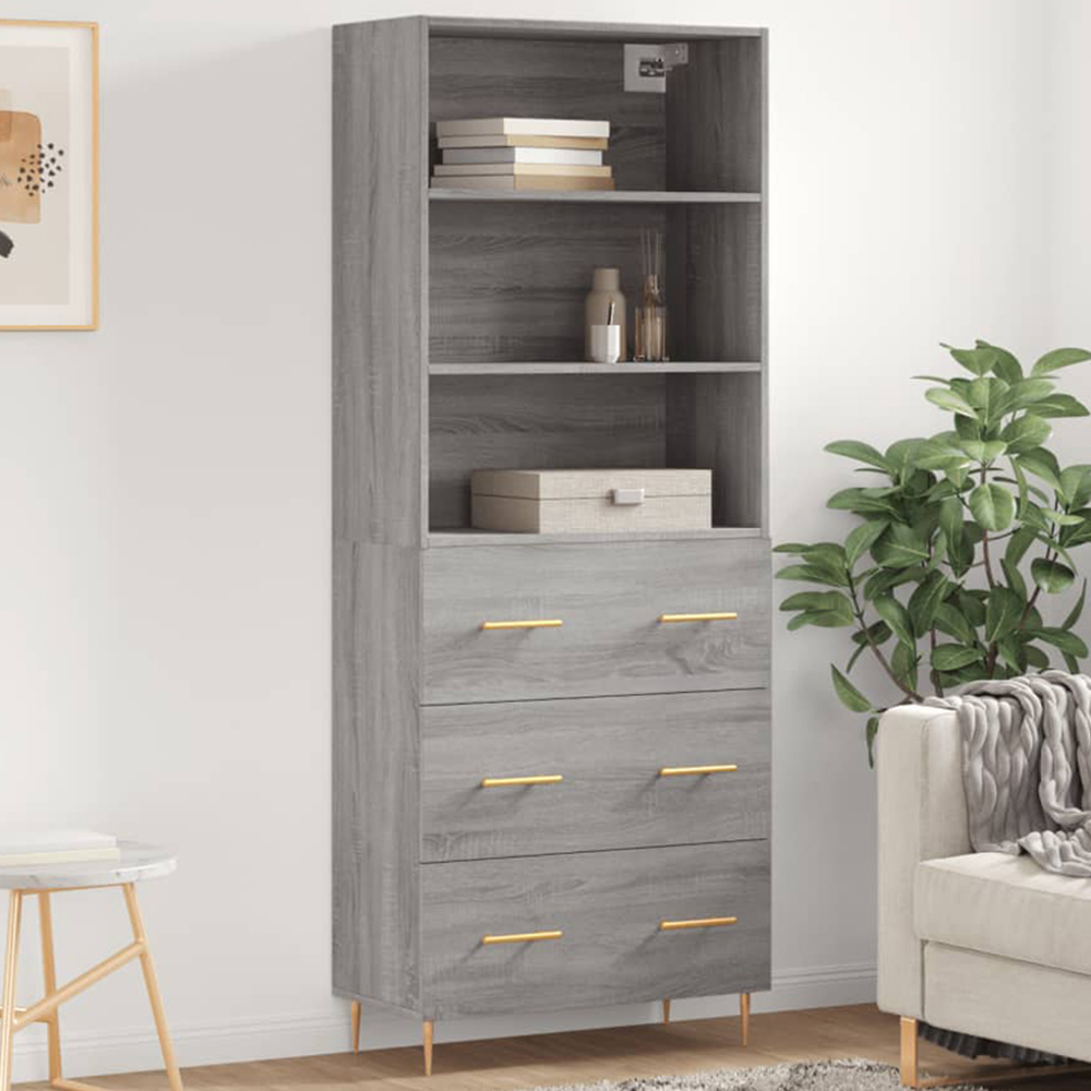vidaXL 3 Drawer 3 Shelf Grey Sonoma Highboard Image 1