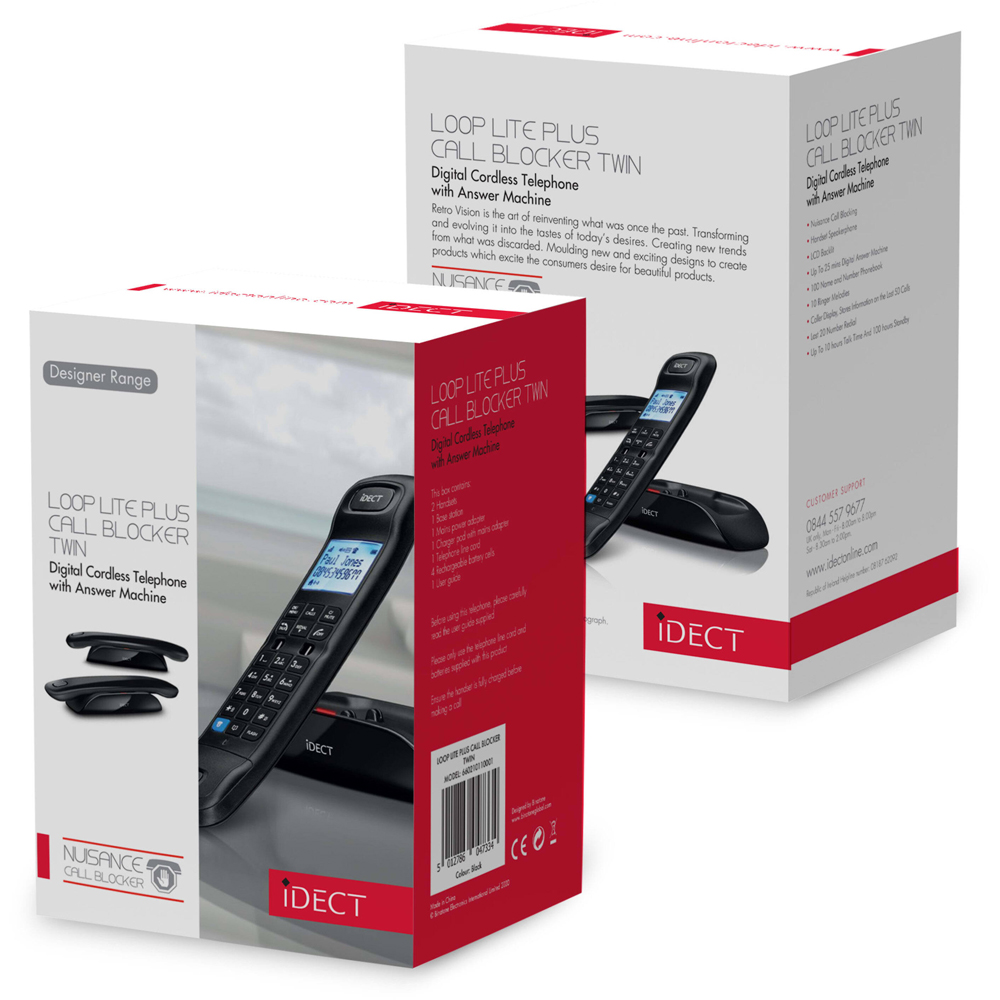 Binatone iDECT Loop Lite Plus Call Black Twin Cordless Phone Wilko