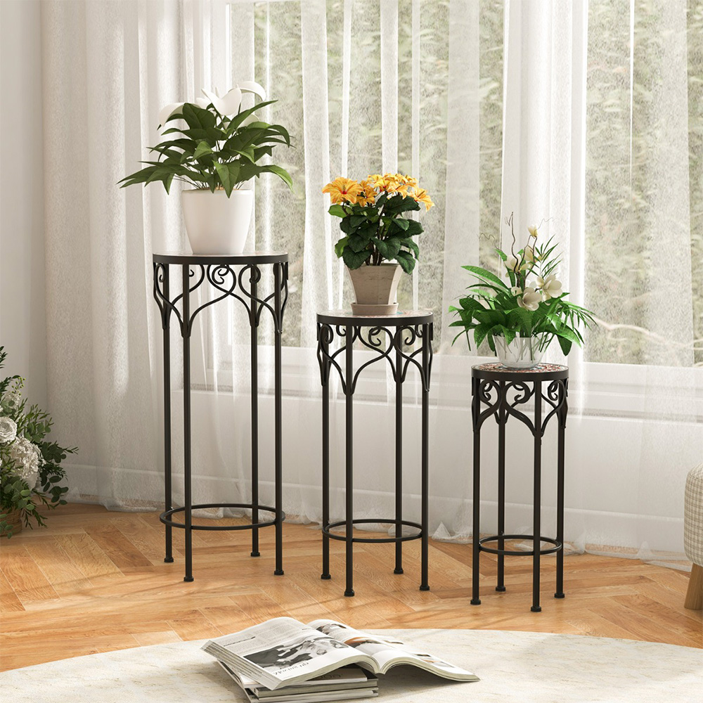 Costway Metal Plant Stand with Ceramic Top Set of 3 Image 4