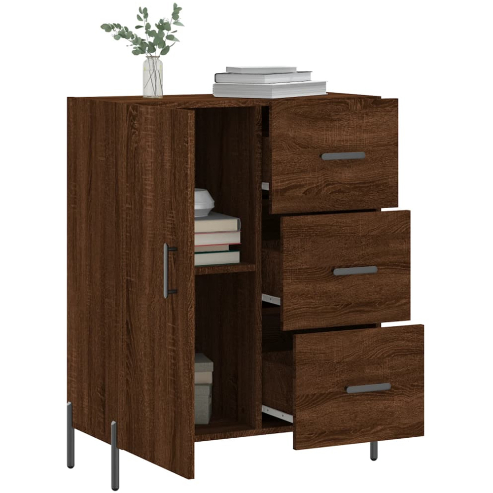 vidaXL Single Door 3 Drawer Brown Oak Sideboard Image 4