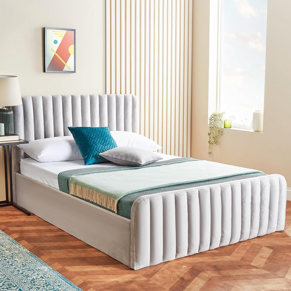 Home Treats King Size Velvet Ottoman Bed with Mattress Image 1