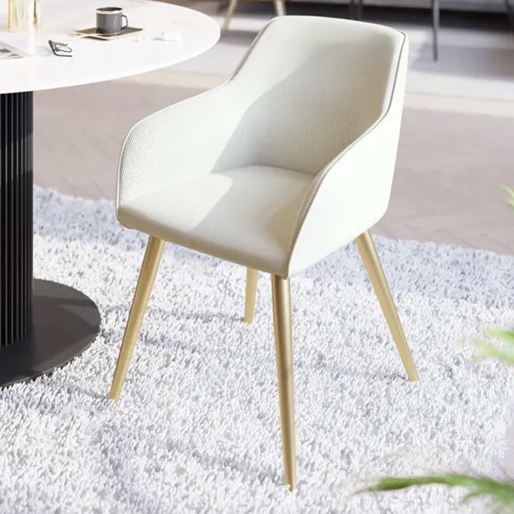 tectake Marilyn Cream and Gold Corduroy Padded Dining Chair Image 1