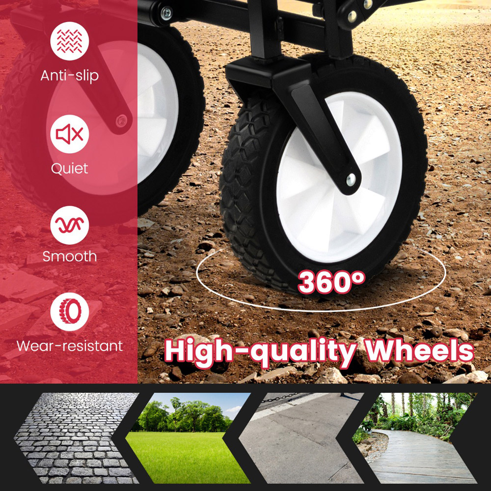 Costway Red Camping Garden Cart with Adjustable Handle Image 5