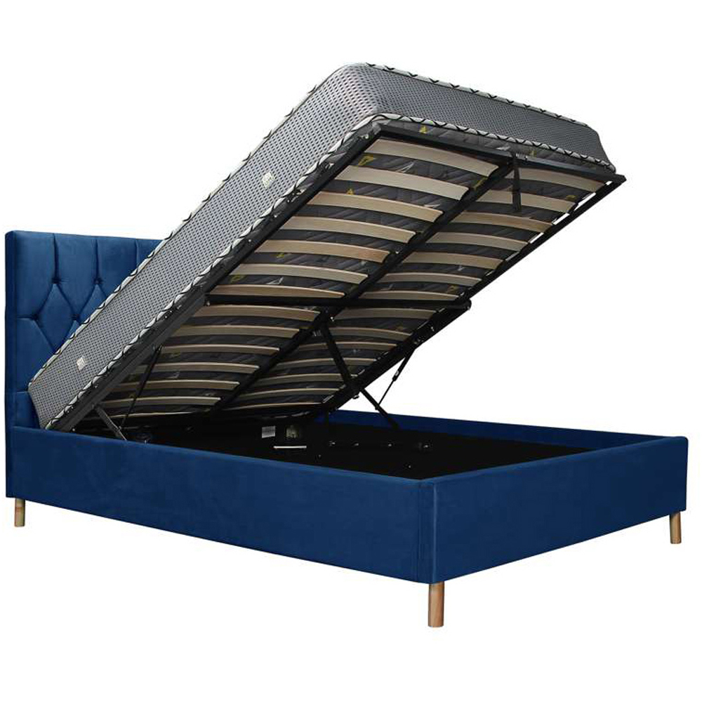 Loxley Small Double Blue Fabric Ottoman Bed Image 2