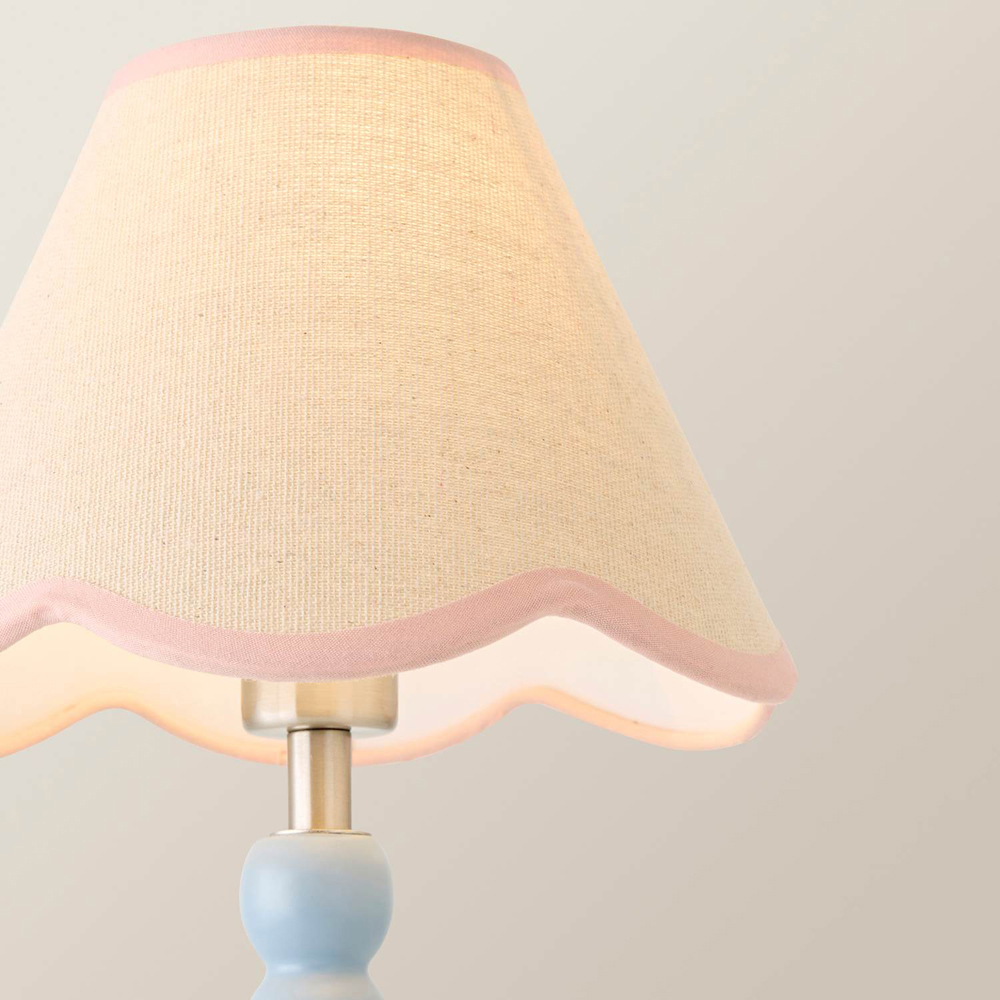 ValueLights Bobble Pink Scallop Shade Blue Rechargeable Wooden LED Table Lamp Image 3