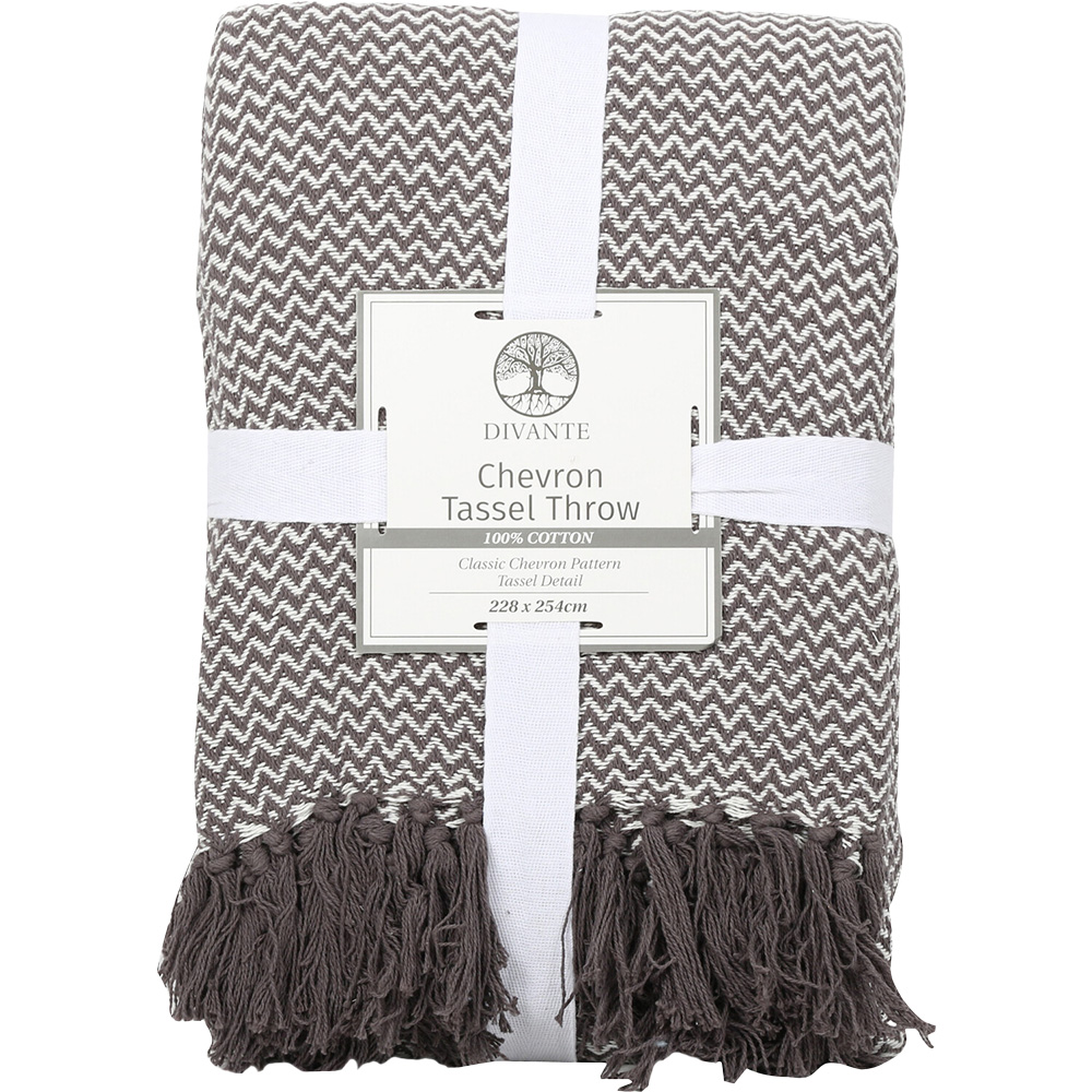 Divante Grey Chevron Tassel Throw Image