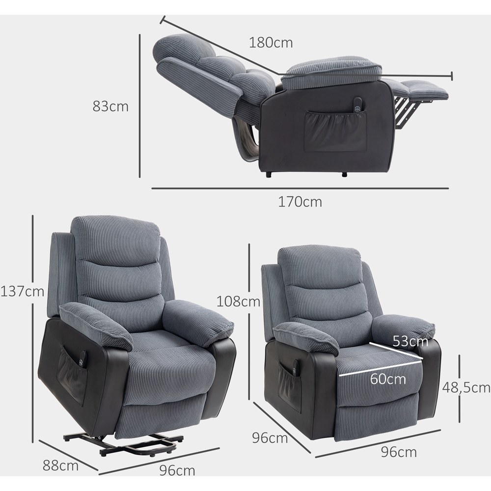 HOMCOM Dark Grey Patchwork Design Electric Power Lift Elderly Recliner Armchair Image 8