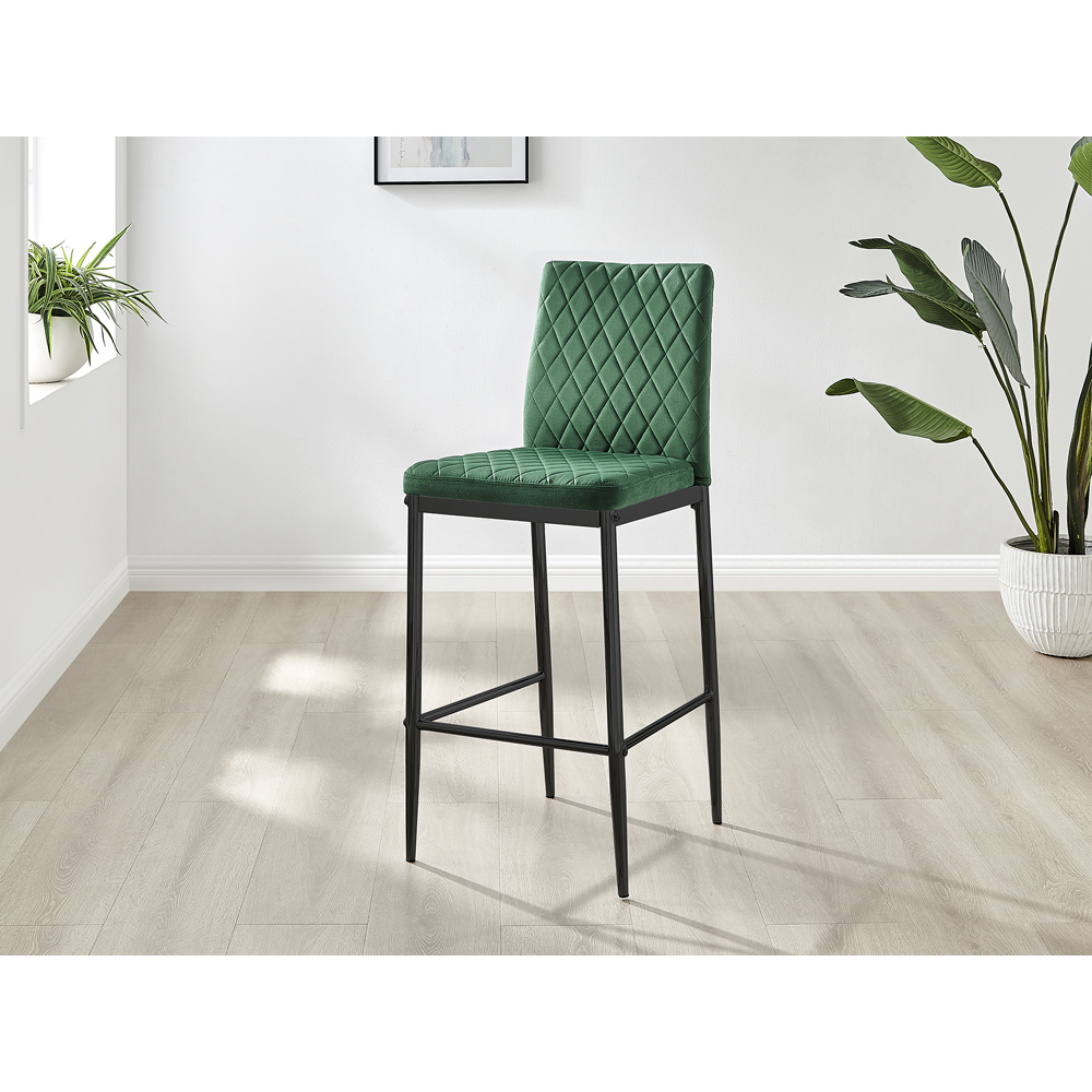 Furniturebox Modern Valera Green and Black Velvet Bar Stool Set of 2 Image 2