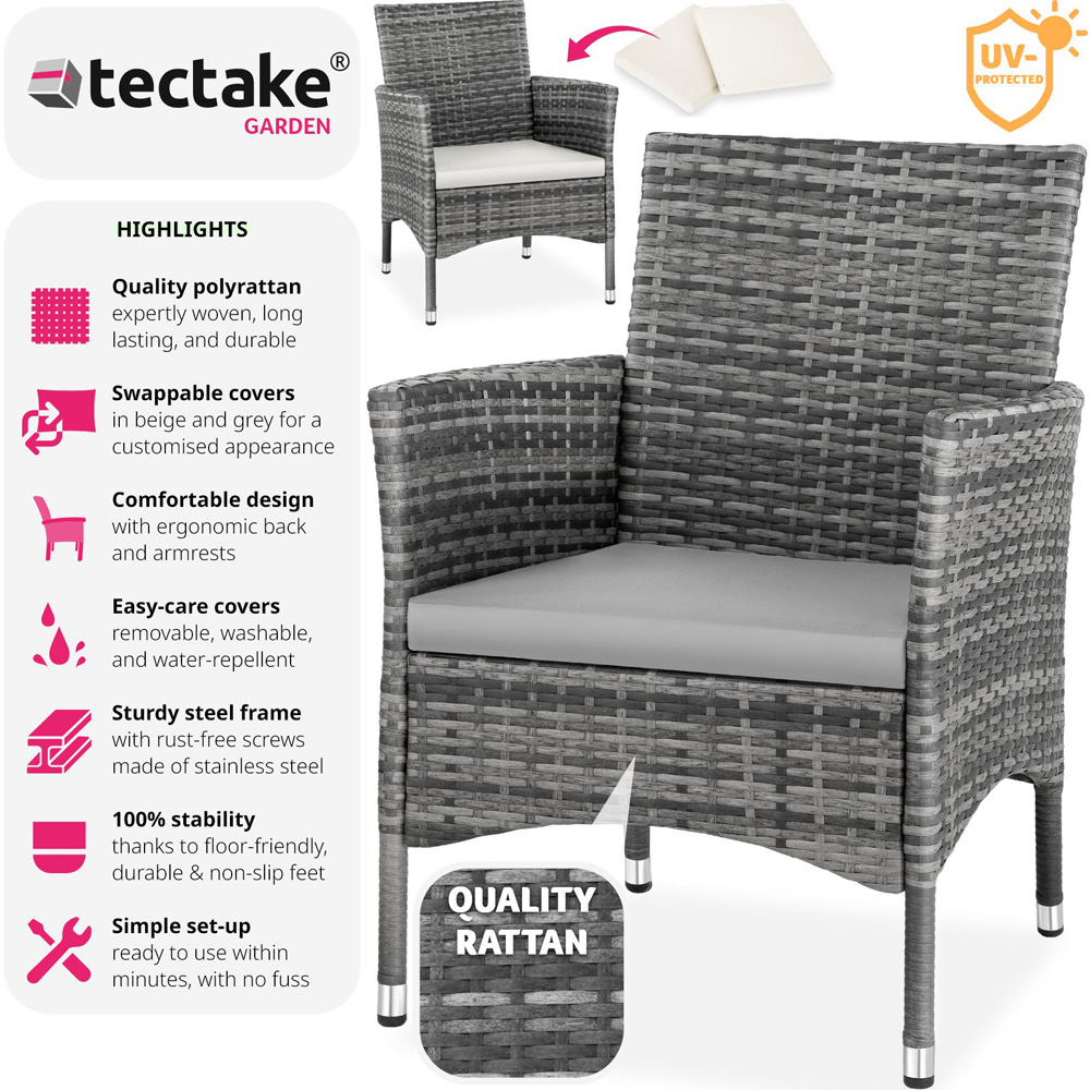 tectake Nantes Set of 2 Grey and Light Grey Polyrattan Garden Chair Image 6