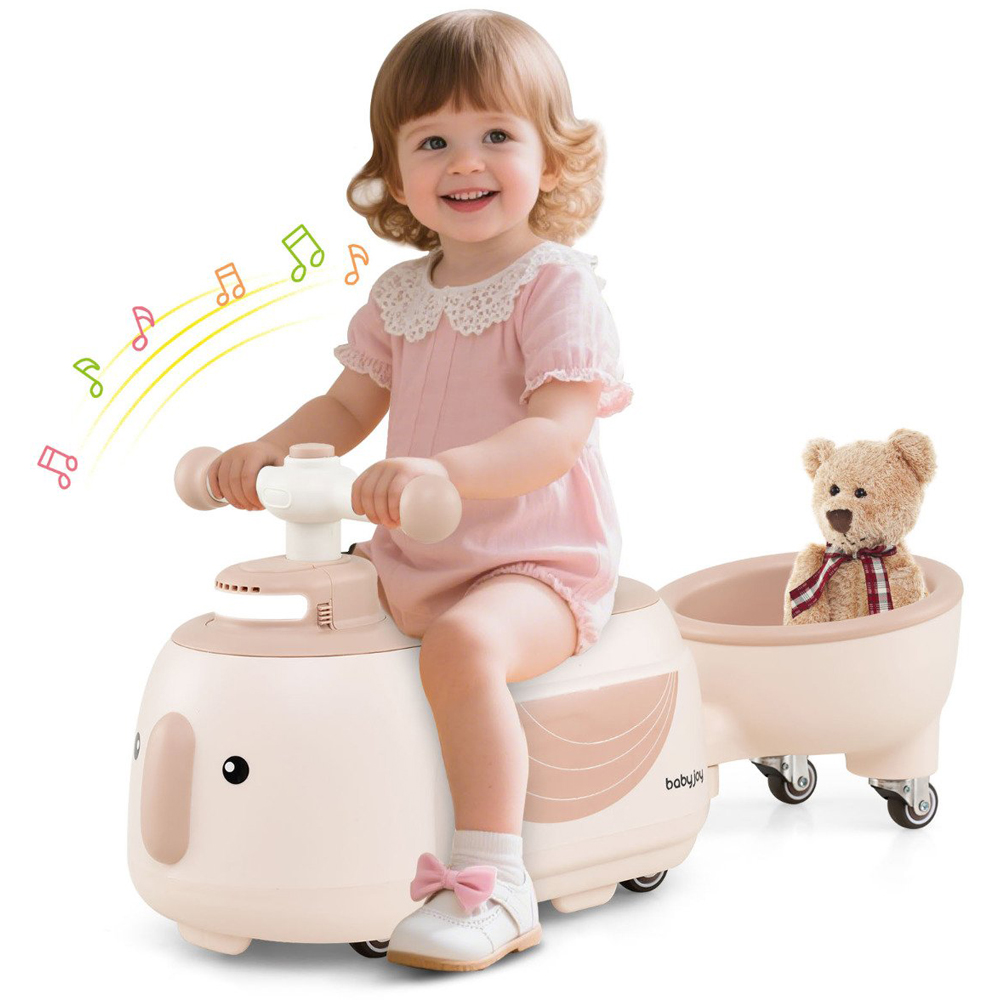 Costway Toddler Beige Penguin Foot to Floor Sliding Ride On Push Car with Trailer Image 4