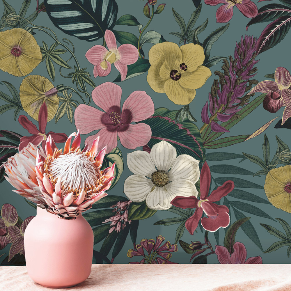Rasch Priya Floral Petrol Wallpaper Image 3