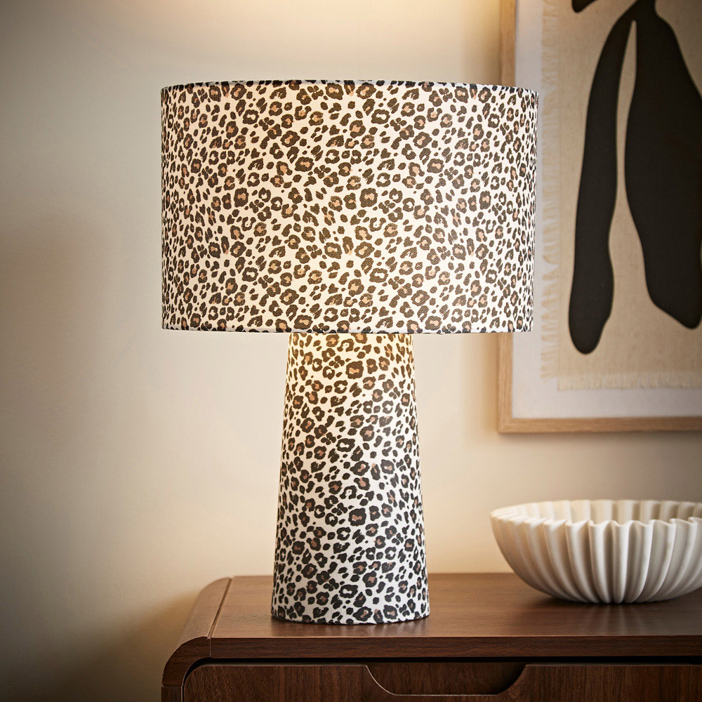 ValueLights Bertie Leopard Print Full Fabric LED Table Lamp Image 2