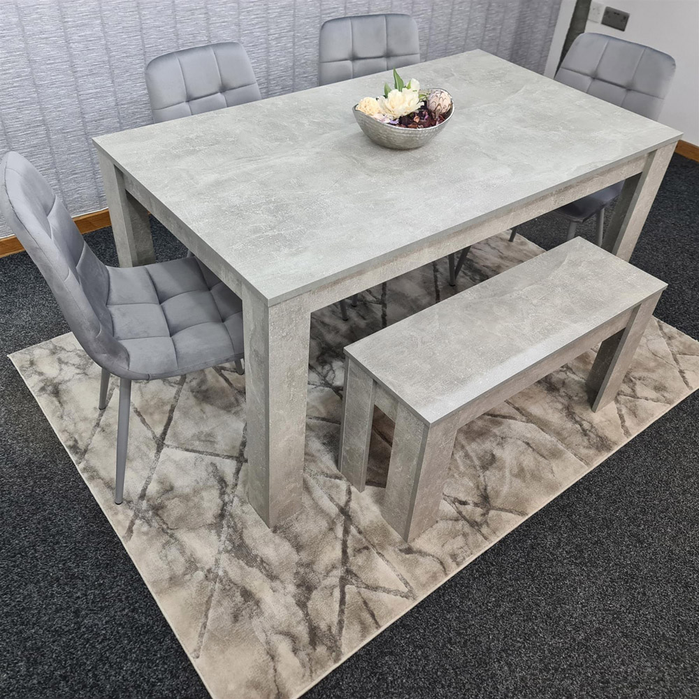 Portland Velvet 6 Seater Dining Set with Bench Stone Grey and Grey Image 4