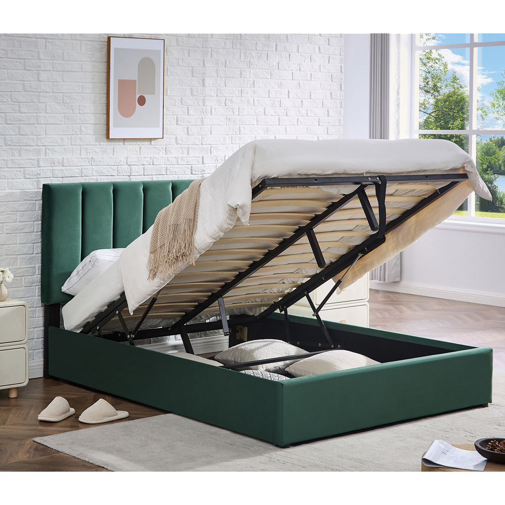 Furniture One Double Green Upholstered Platform Storage Bed Frame with Adjustable Headboard Image 3