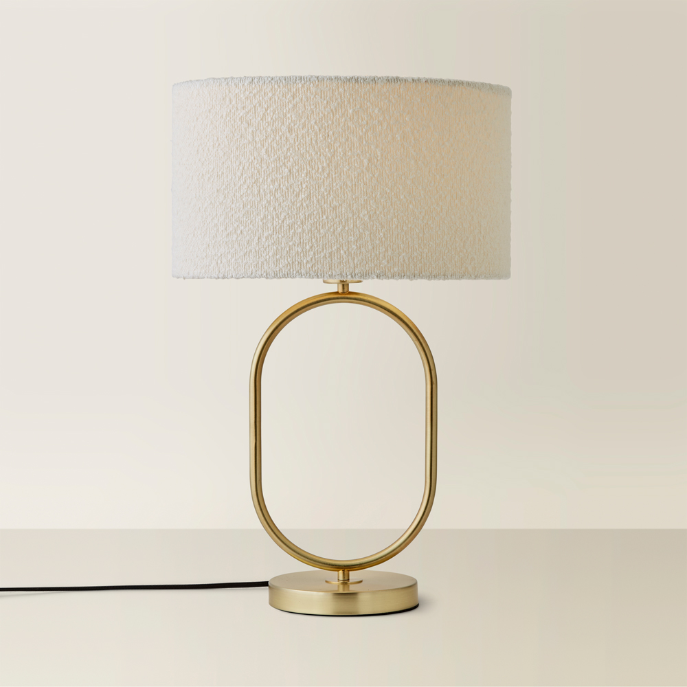 ValueLights Antonia Cream Boucle Drum Shade Brushed Gold Oval LED Table Lamp Image 5