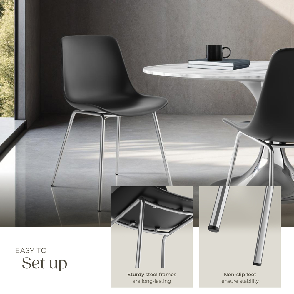 tectake Mave Set of 4 Black and Chrome Dining Chair Image 4