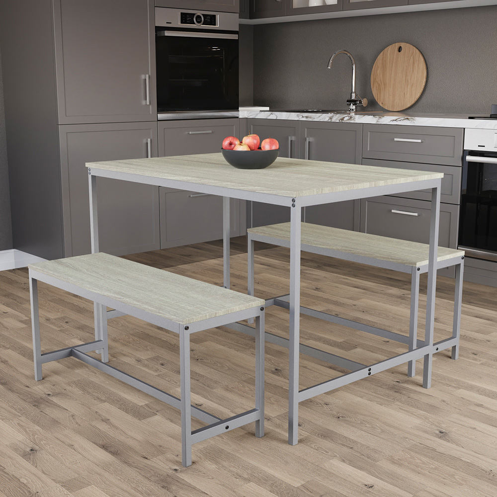Vida Designs Roslyn 4 Seater Metal Frame Dining Bench Set Oak Image 5