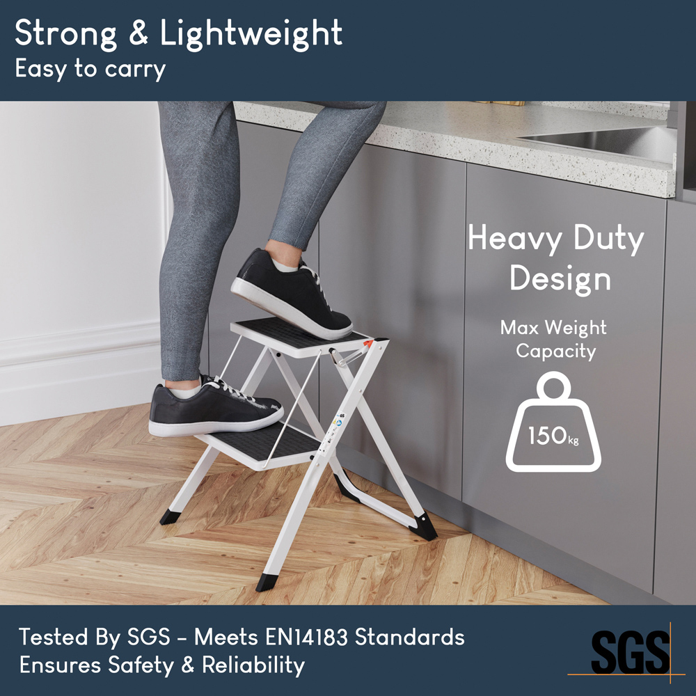 HOME VIDA 2 Step White Folding Stool Image 7