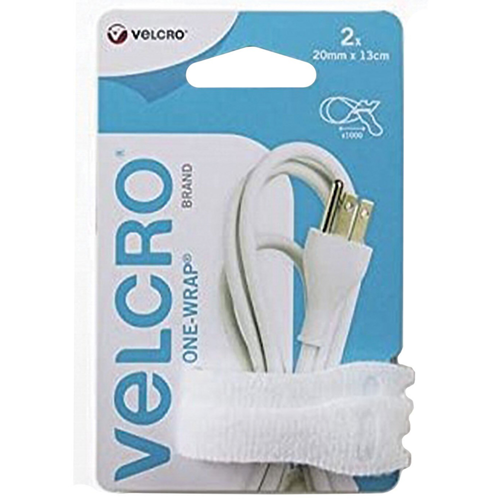 One Wrap White 20mm x 13cm Hook and Loop 2 Pack Image