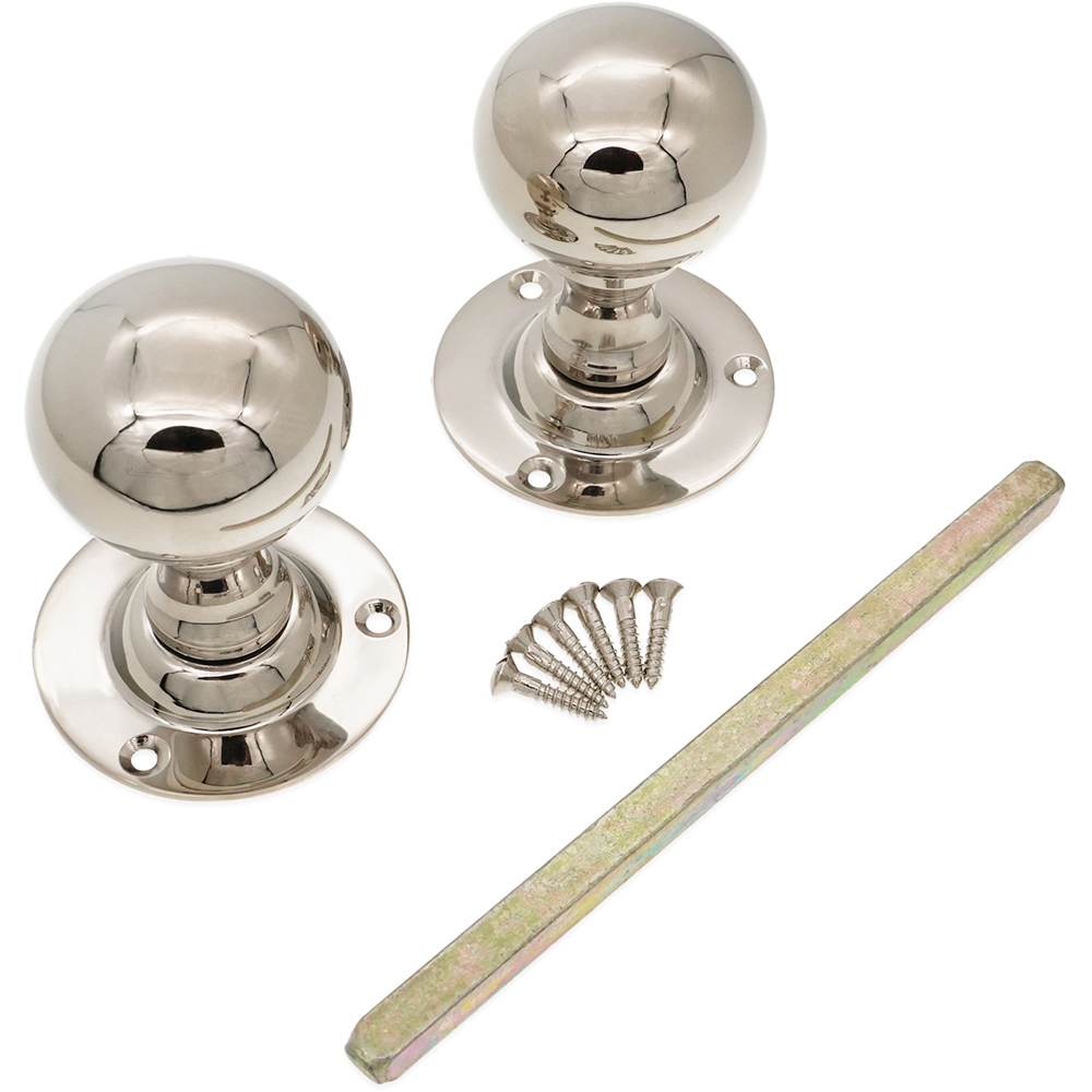 Spira Brass Polished Nickel Ball Mortice Door Knob 2 Pack Image 4