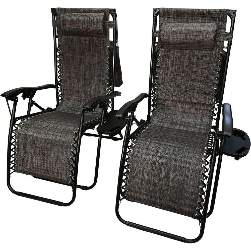 Samuel Alexander Set of 2 Black Multi Position Garden Sun Lounger with Canopy Image 2