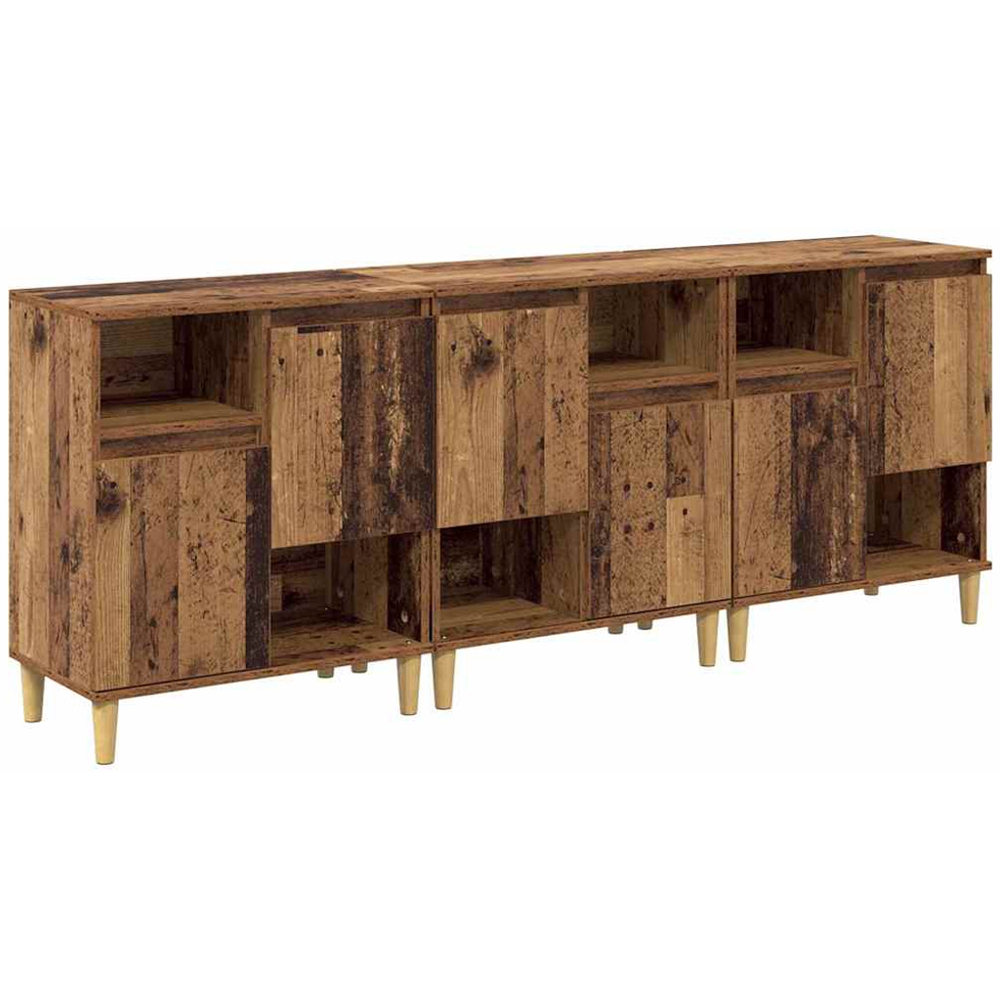 vidaXL 2 Door 2 Open Shelf Old Wood Sideboard with Wooden Legs Set of 3 Image 2