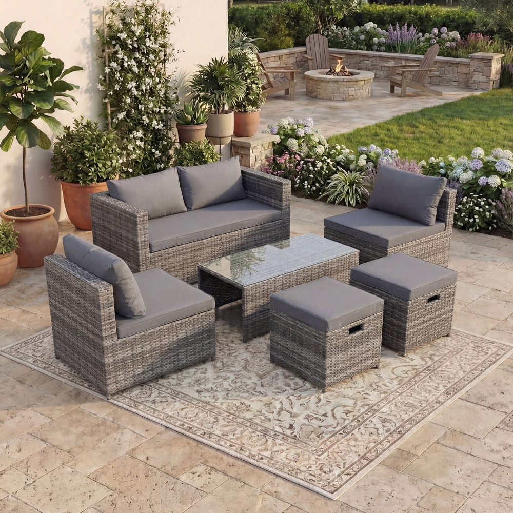 GARDEN VIDA Islay 6 Seater Grey PE Rattan Set Garden Lounge Set with Cover Image 3
