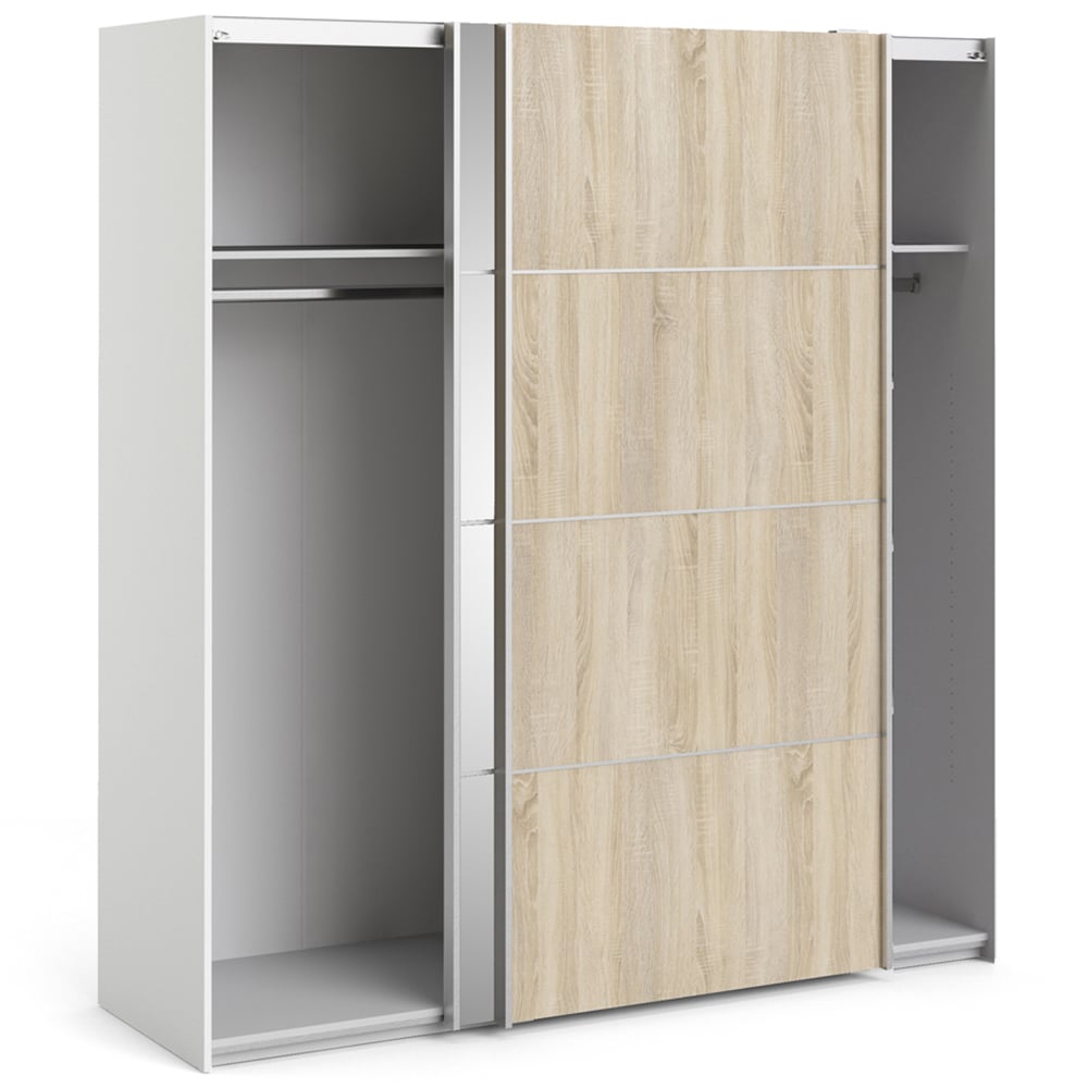 Verona 2 Door 2 Shelf White and Oak Mirrored Sliding Wardrobe Image 5