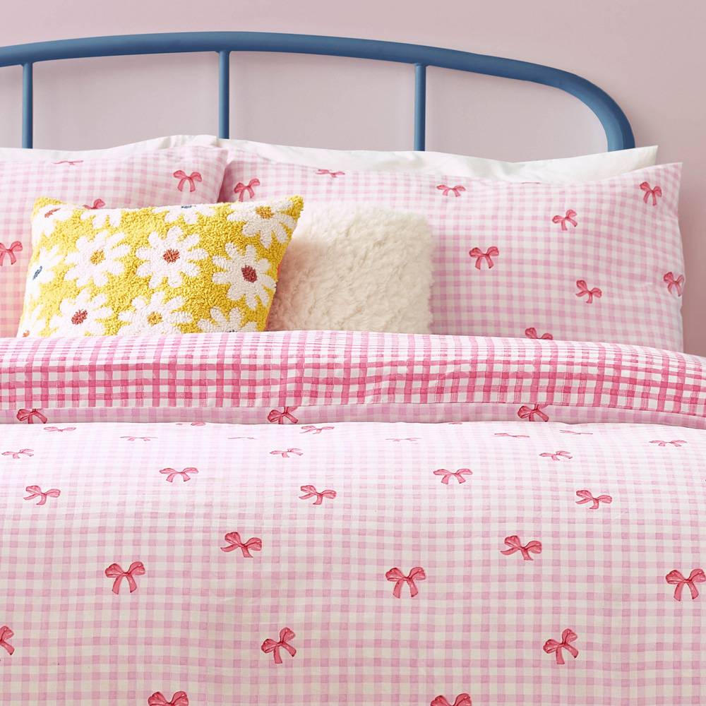 Heya Home King Size Gingham Bows Printed Pink Duvet Set Image 3