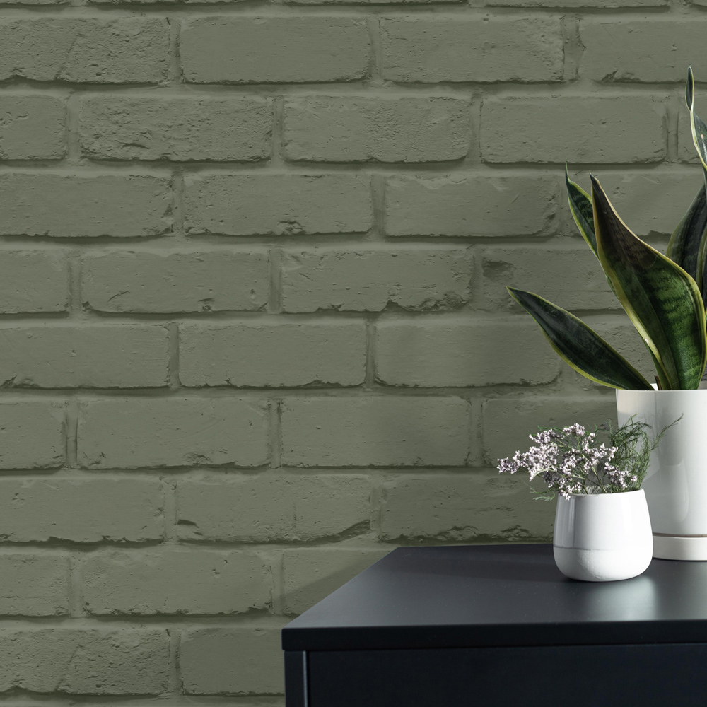Fine Decor Painted Brick Sage Wallpaper Image 3