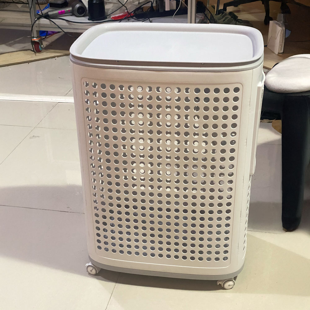 Living and Home White and Grey Laundry Basket with Wheels and Lid Image 2