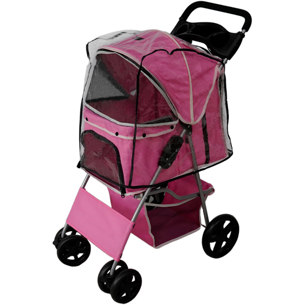 Monster Shop Pink Pet Stroller with Rain Cover Image 3
