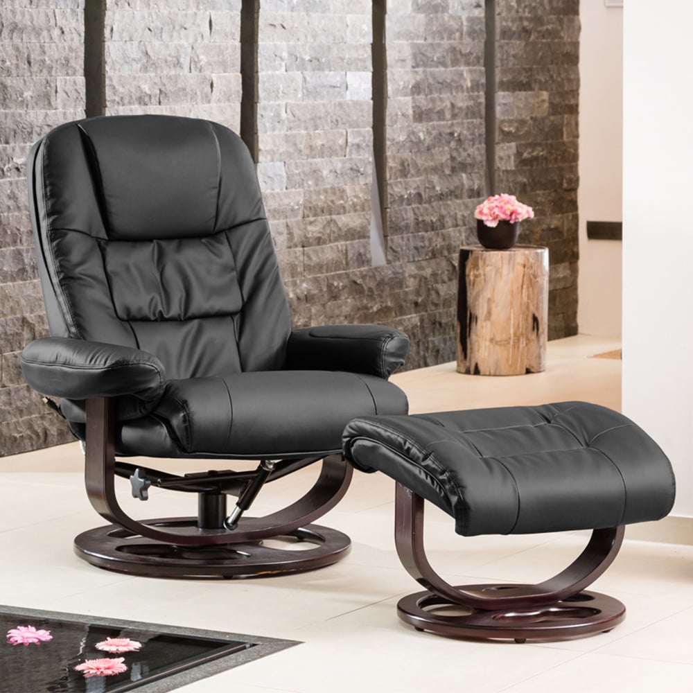 Artemis Home Burdell Black Massage and Heat Swivel Recliner Chair with Footstool Image 1