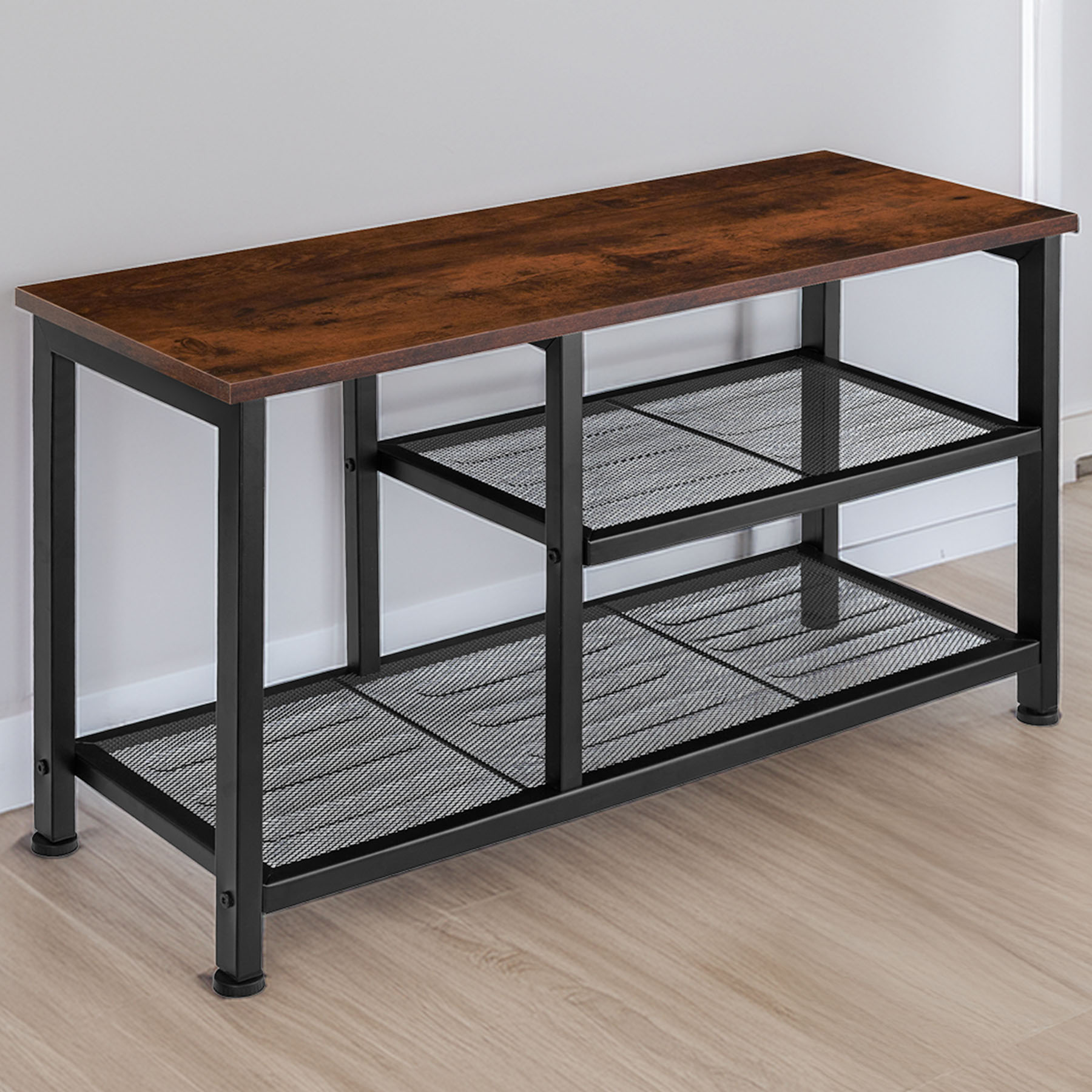 tectake Taunton 2 Grid Shelf Dark Wood Shoe Rack Image 2