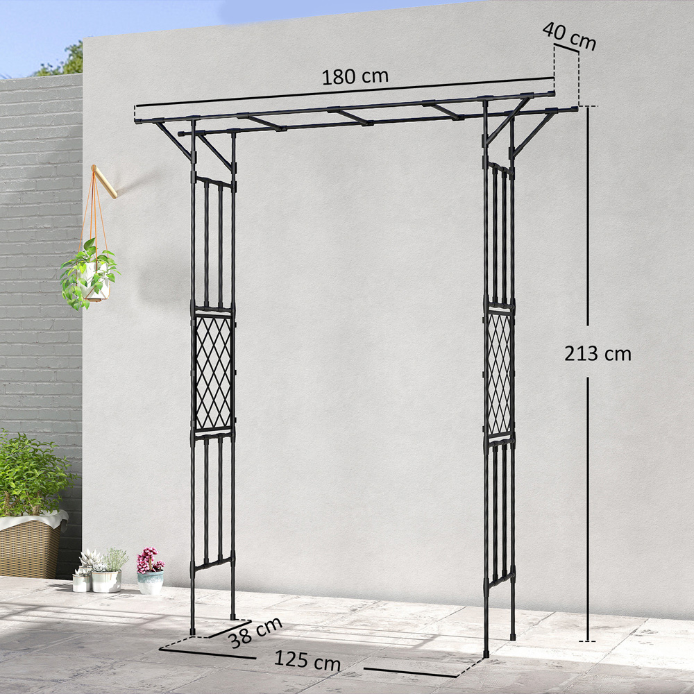 Outsunny 5.9 x 1.3ft Black Garden Arch with Trellis Image 9