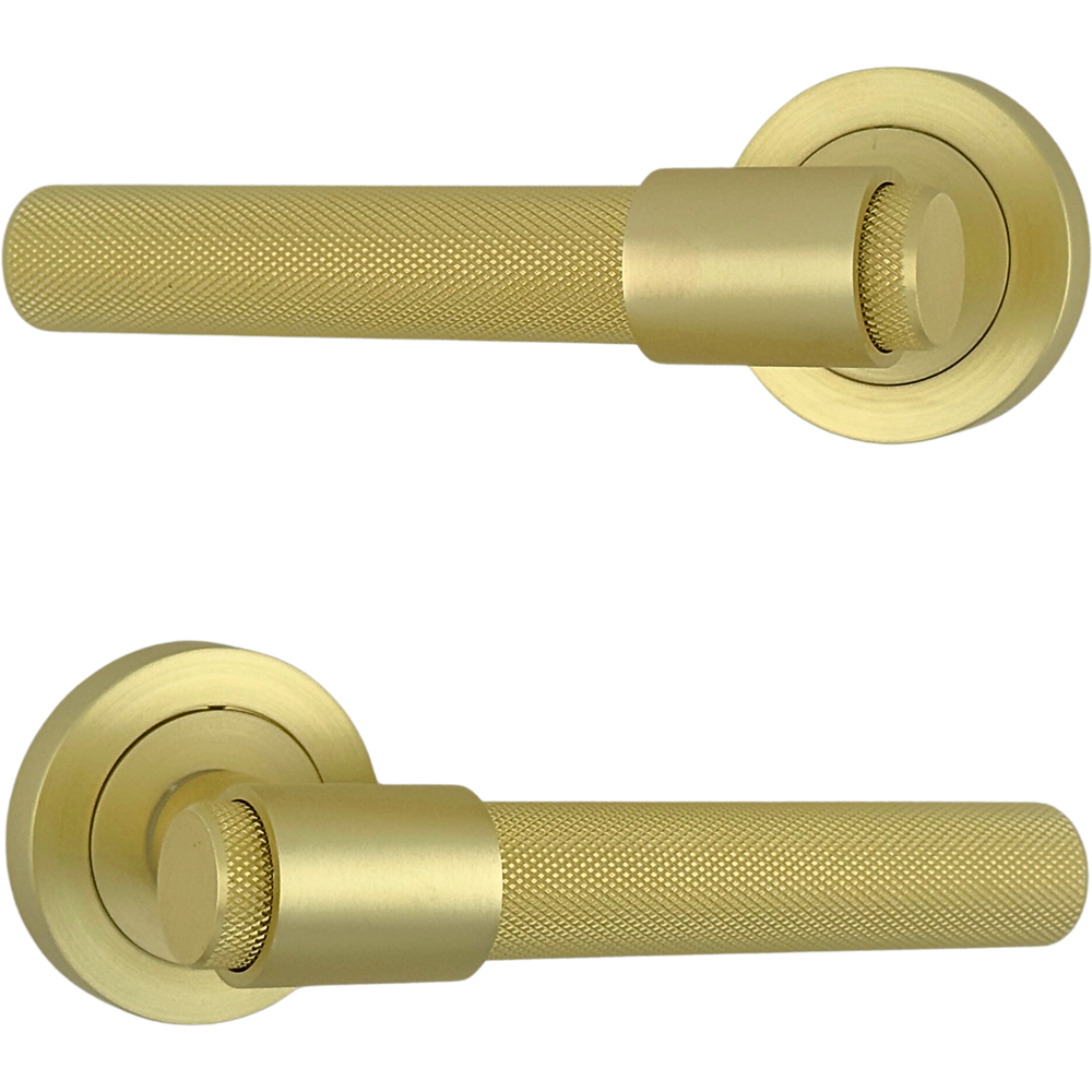 AXS Hardware Dakota Satin Brass Knurled Latch Door Handles on Rose 2 Pack Image 3