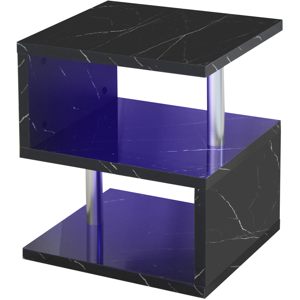 Comfy Living 2 Shelf Black Marble Effect High Gloss Abstract LED Side Table Image 2