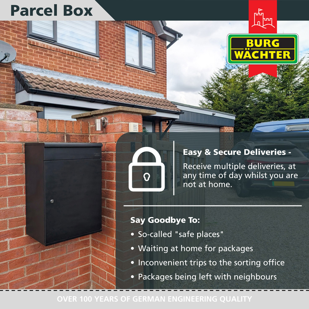 Burg Wachter Large Black Wall Mounted Secure Parcel Box Image 5