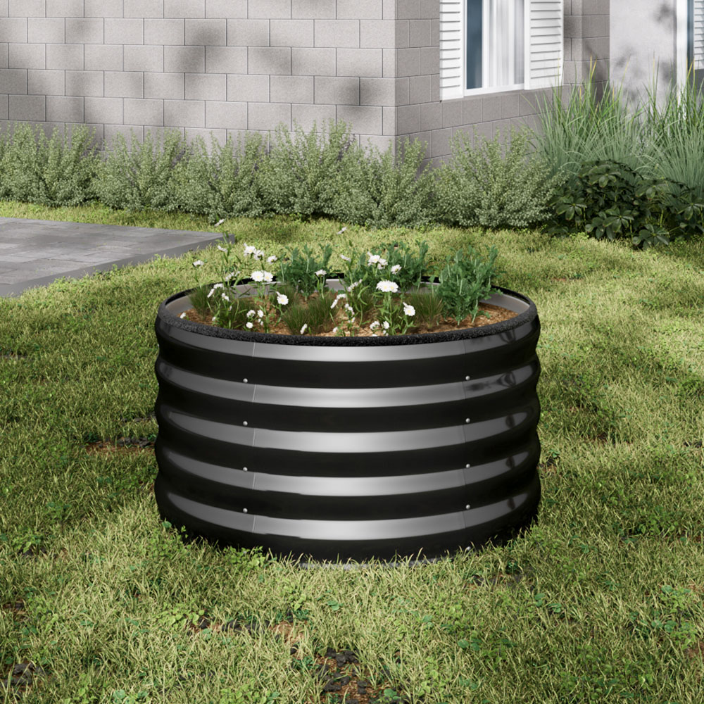 Living and Home Anthracite Dia Round Galvanised Steel Raised Garden Bed 80cm Image 2