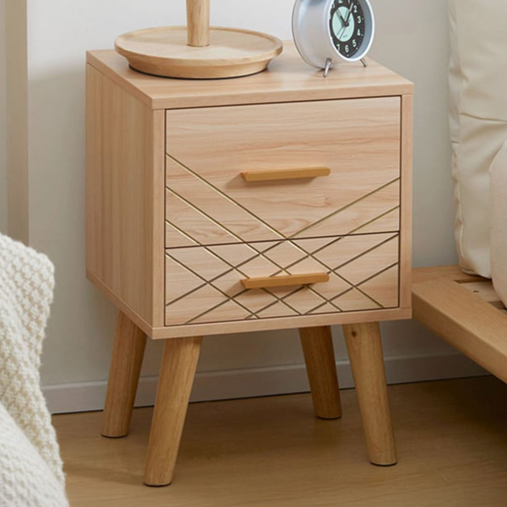 Portland Scandinavian 2 Drawer Natural Bedside Table Image 1