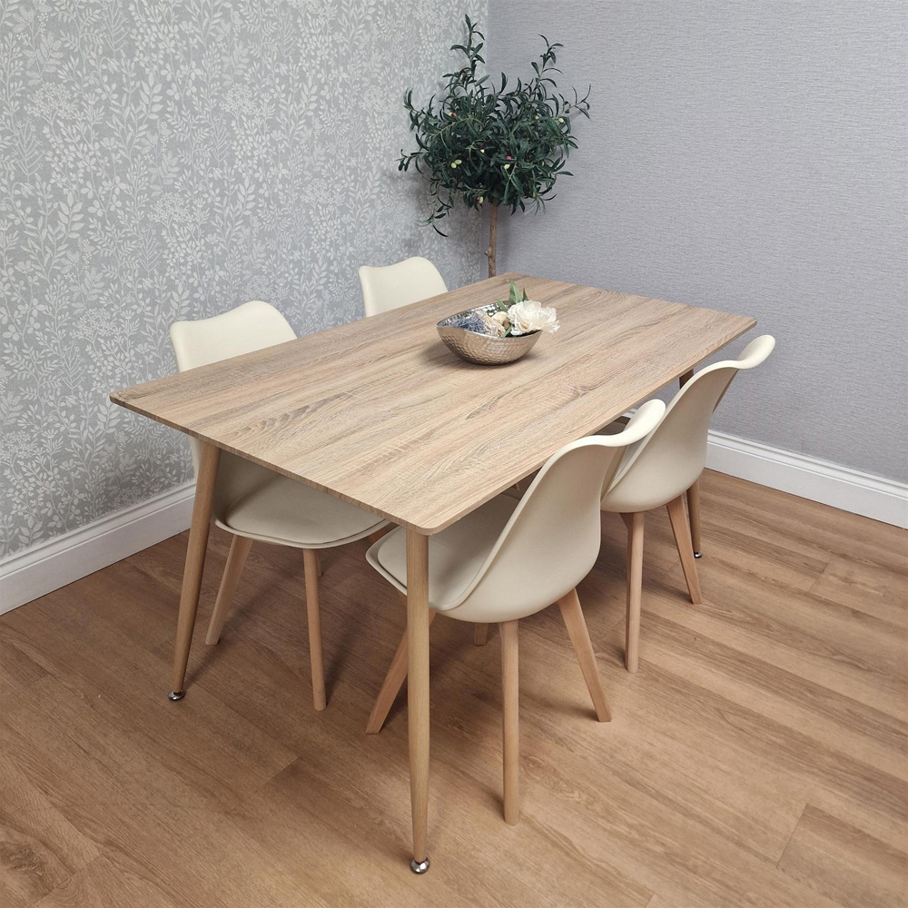 Kosy Koala 4 Seater Wood Effect Faux Leather Dining Set Cream Image 4